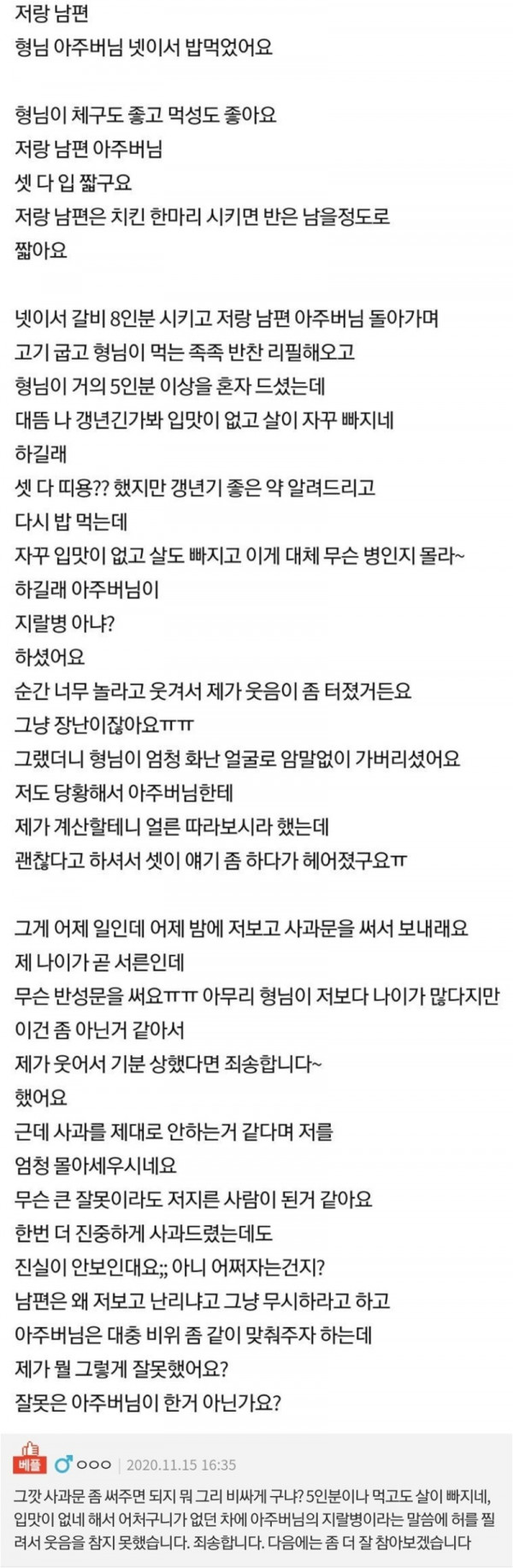 형님이 곧 서른인 저보고 사과문을 쓰래요....jpg